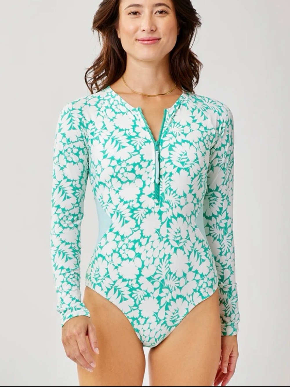 🌻Carve Designs Long Sleeve All Day Onesie Surf Suit Green Floral Swim Size XS